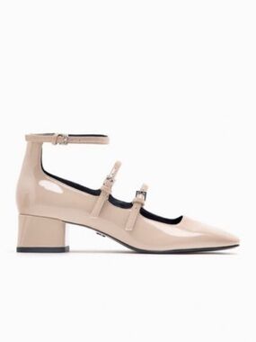Zara Nude Patent Triple-Strap Mary Jane Block Heels Size 6 US Size 36 EU